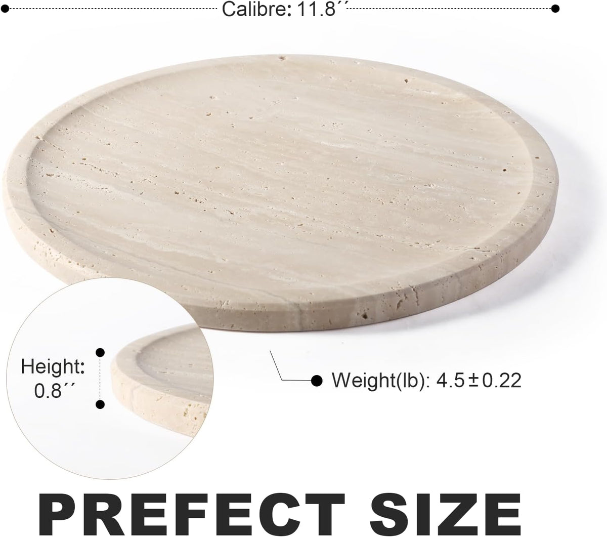 Travertine Tray, 11.8" Marble Round Serving Tray for Kitchen and Coffee Table, Bathroom Trays for Counter, Decorative Vanity Trays, Catchall Fruit and Snack, Light Beige Ottoman Tray