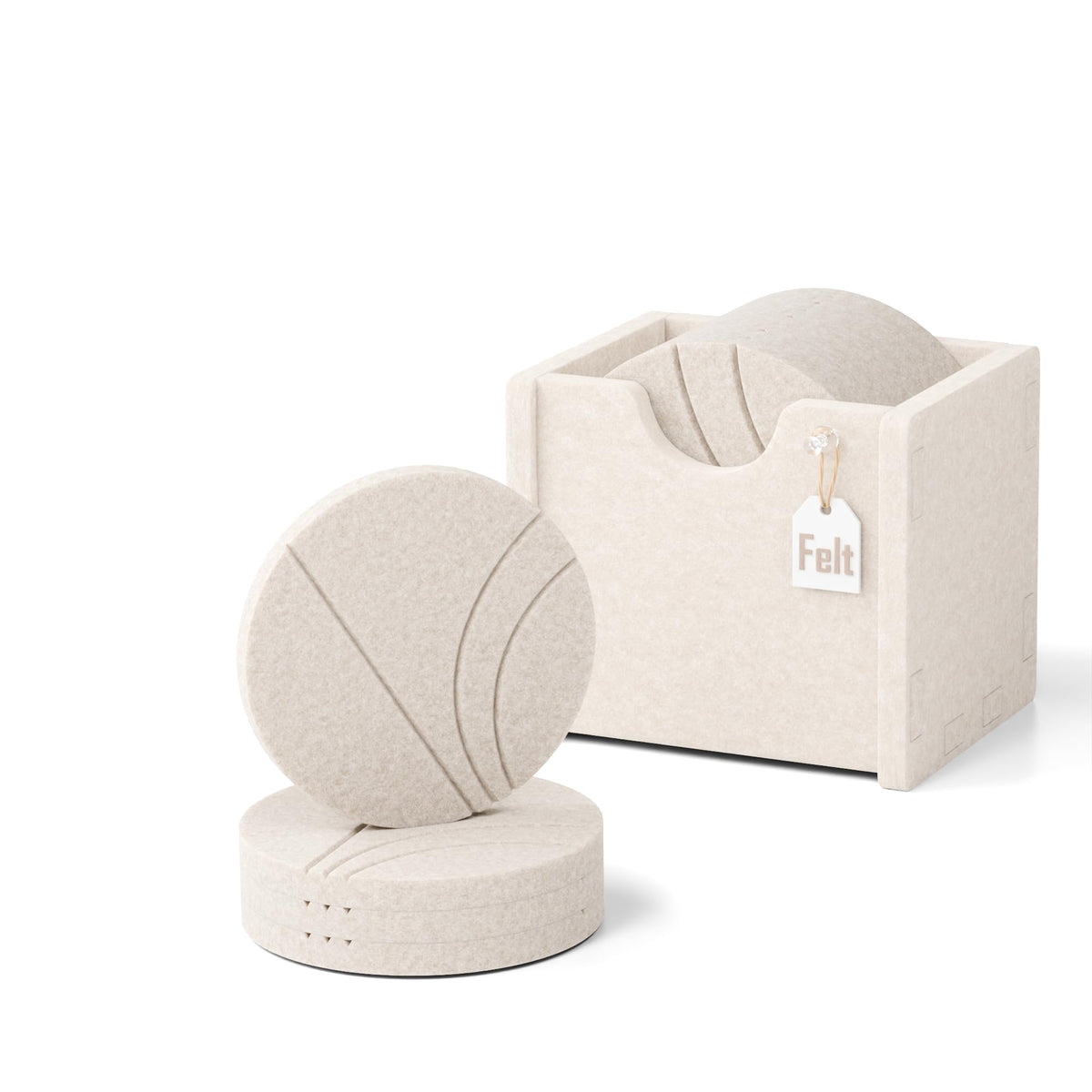 Fluxynara Felt Coasters with Holder, Set of 8 for Drinks, Oatmeal