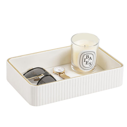Desk Organizer Tray, PU Leather Nightstand Organizer, Ivory, Small
