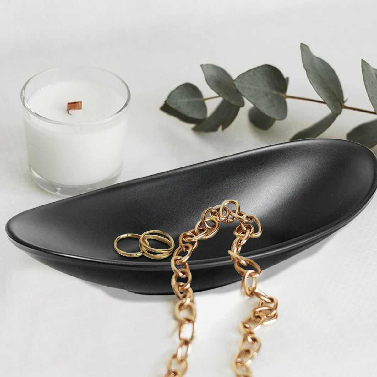 Binoster Black ring jewellery tray organiser tray, dresser decor key flat jewellery bowl decorative oval dish