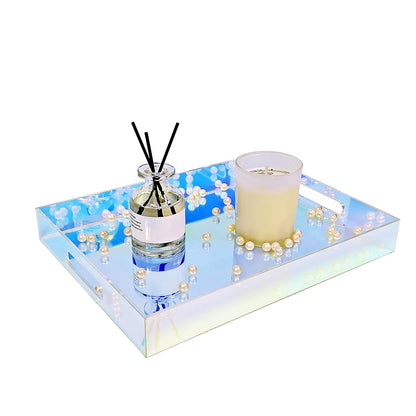 ROYALITA Iridescent Acrylic Vanity Tray, Small Acrylic Trays Spill Proof