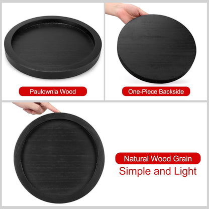 Black Round Wood Decorative Tray for Coffee Dining Table Centerpiece Decor
