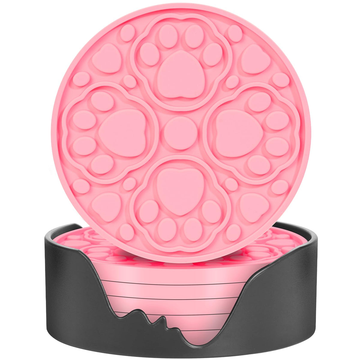 4 Inch Non-Slip Silicone Drink Coasters Set of 6 with Holder Pink