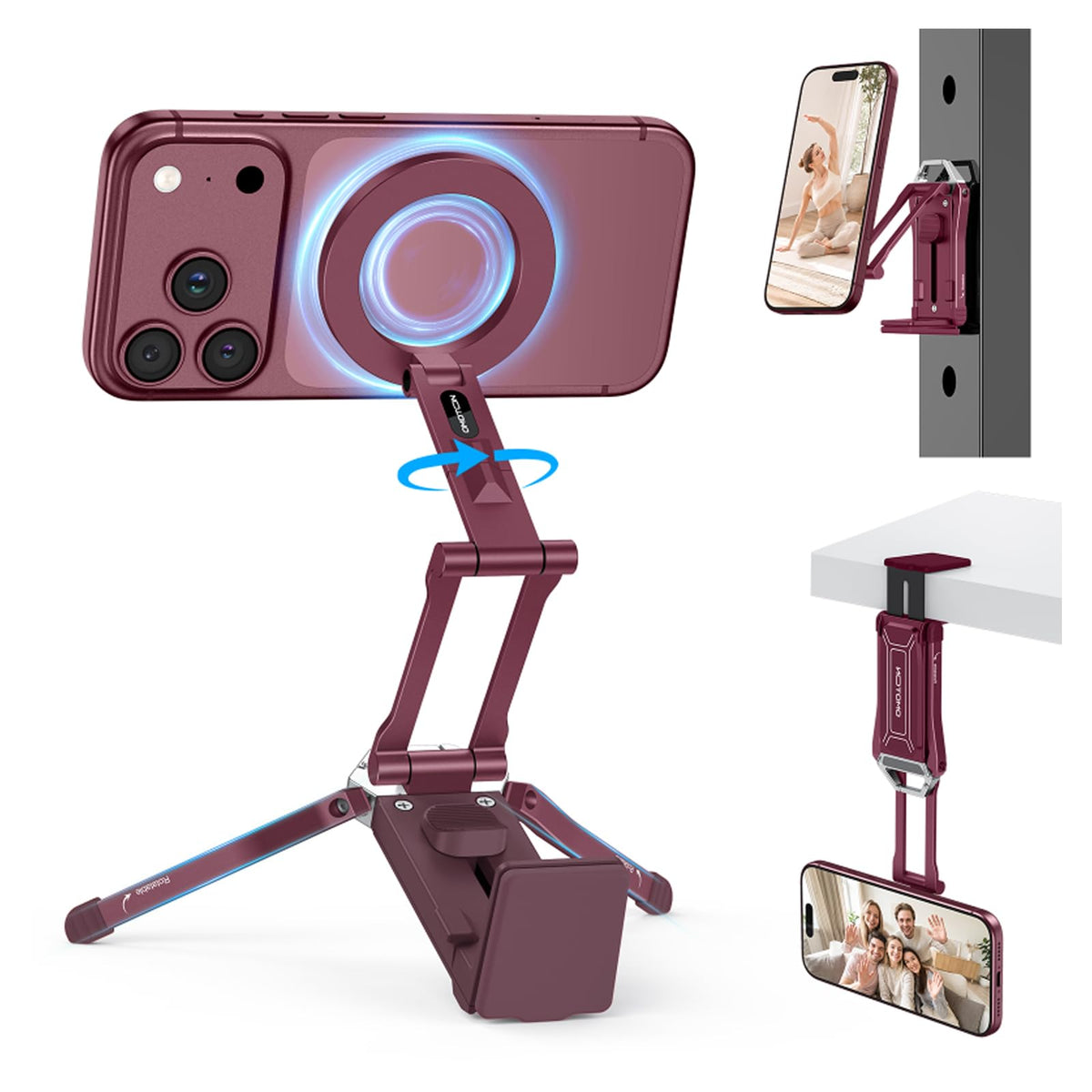 OMOTON TP02 Magnetic Phone Tripod for MagSafe, 360° Pivot, Clamp & Stand
