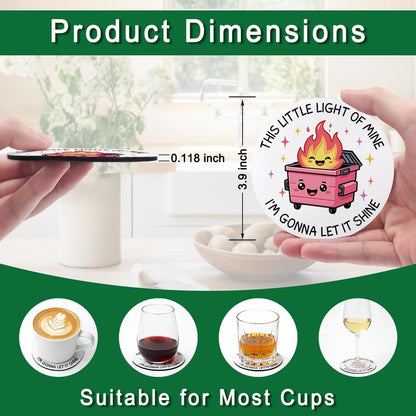 This Little Light of Mine I’m Gonna Let It Shine Drink Cup Holder Coaster Set of 2, Funny Dumpster Fire Coffee Cup Mats for Office Desk Decor, Inspirational Work Gifts for Women Men Coworkers