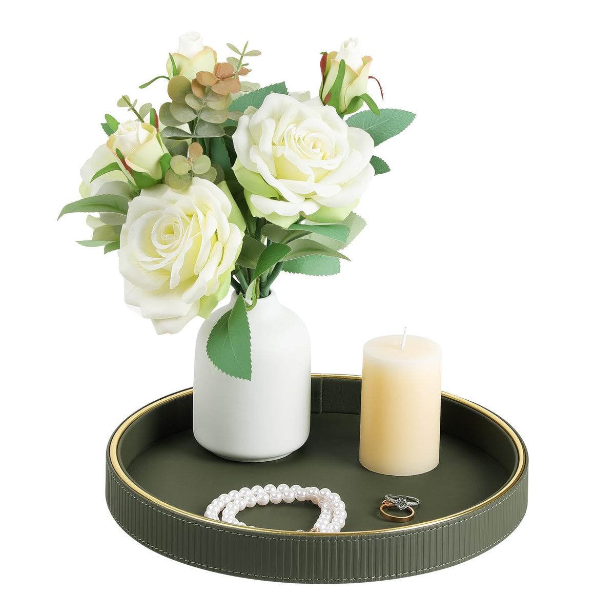 Round Decorative Tray Coffee Table Tray Nightstand Desk Organizer