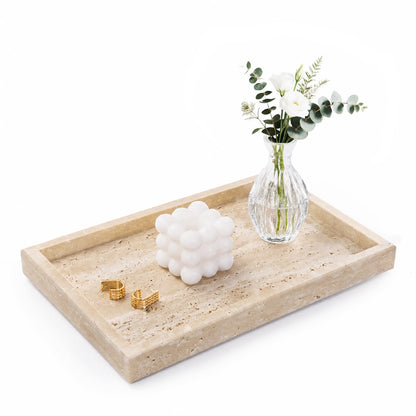 Marble Bathroom Tray for Countertop & Home Decor, Natural Decorative Marble Tray for Jewelry & Perfume Organizer, Luxury Stone Vanity Trays for Dresser, Kitchen Counter, 12" x 8", Gray Black