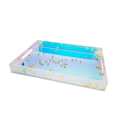 ROYALITA Iridescent Acrylic Vanity Tray, Small Acrylic Trays Spill Proof