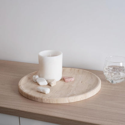 Travertine Tray, 11.8" Marble Round Serving Tray for Kitchen and Coffee Table, Bathroom Trays for Counter, Decorative Vanity Trays, Catchall Fruit and Snack, Light Beige Ottoman Tray
