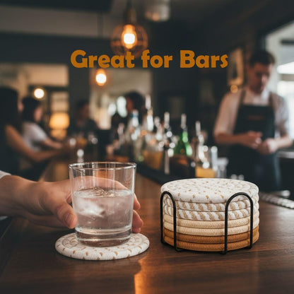 8 Pack Absorbent Coasters Set for Drinks with Holder (Coffee)