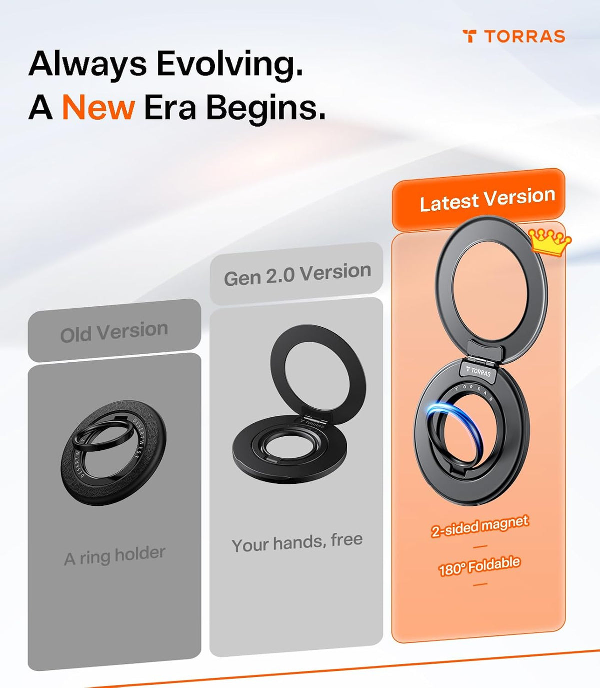 TORRAS 2025 Flagship 360 Magnetic Phone Grip Ring Holder Kickstand, Black
