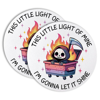 This Little Light of Mine I’m Gonna Let It Shine Drink Cup Holder Coaster Set of 2, Funny Dumpster Fire Coffee Cup Mats for Office Desk Decor, Inspirational Work Gifts for Women Men Coworkers