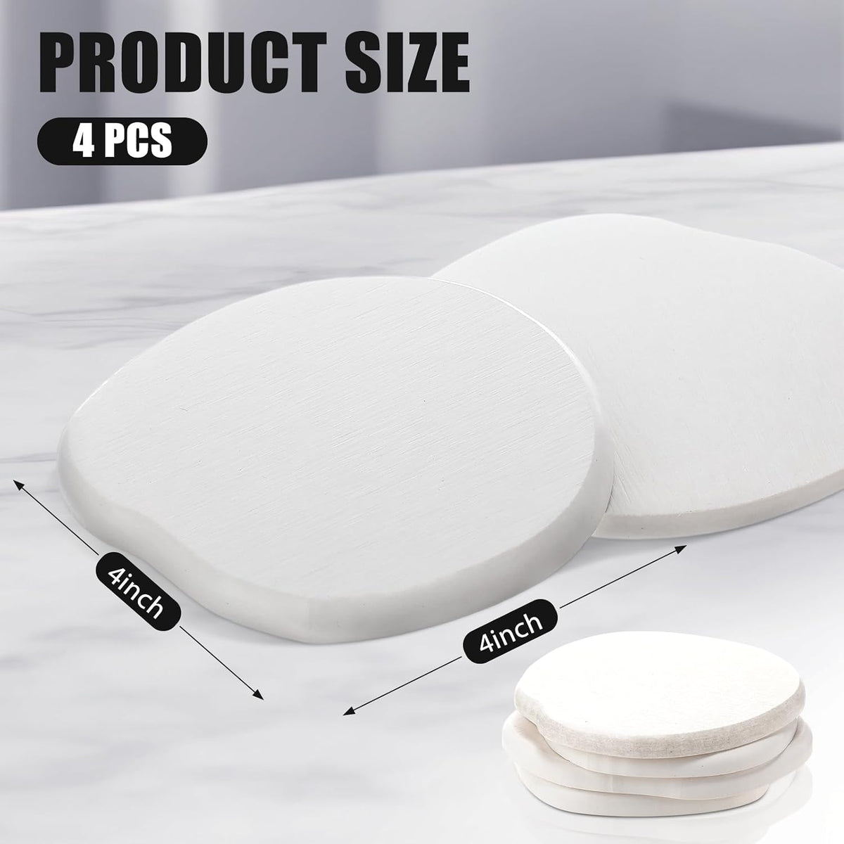 Diatomaceous Earth Coasters Set of 4，Cool Absorbent Quick-Dry Drink Coasters for Desks, Cute Modern Stone Design with Stylish White Aesthetic (4, White)