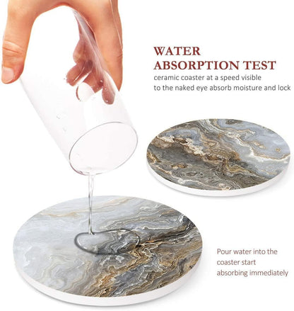 Britimes Coasters for Drinks, Set of 6, Ceramic Stone, Grey Marble