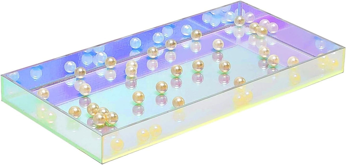 ROYALITA Iridescent Acrylic Vanity Tray, Small Acrylic Trays Spill Proof