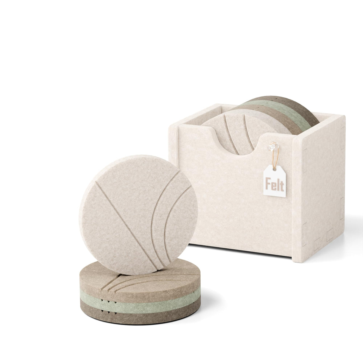 Fluxynara Felt Coasters with Holder, Set of 8 for Drinks, Oatmeal