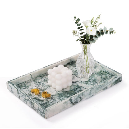 Marble Bathroom Tray for Countertop & Home Decor, Natural Decorative Marble Tray for Jewelry & Perfume Organizer, Luxury Stone Vanity Trays for Dresser, Kitchen Counter, 12" x 8", Gray Black