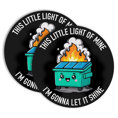 This Little Light of Mine I’m Gonna Let It Shine Drink Cup Holder Coaster Set of 2, Funny Dumpster Fire Coffee Cup Mats for Office Desk Decor, Inspirational Work Gifts for Women Men Coworkers