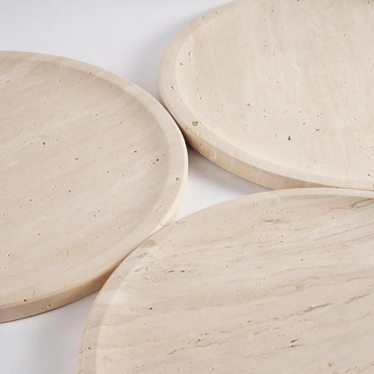 Travertine Tray, 11.8" Marble Round Serving Tray for Kitchen and Coffee Table, Bathroom Trays for Counter, Decorative Vanity Trays, Catchall Fruit and Snack, Light Beige Ottoman Tray