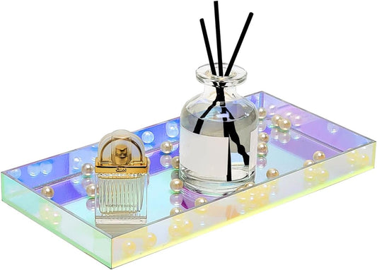 ROYALITA Iridescent Acrylic Vanity Tray, Small Acrylic Trays Spill Proof