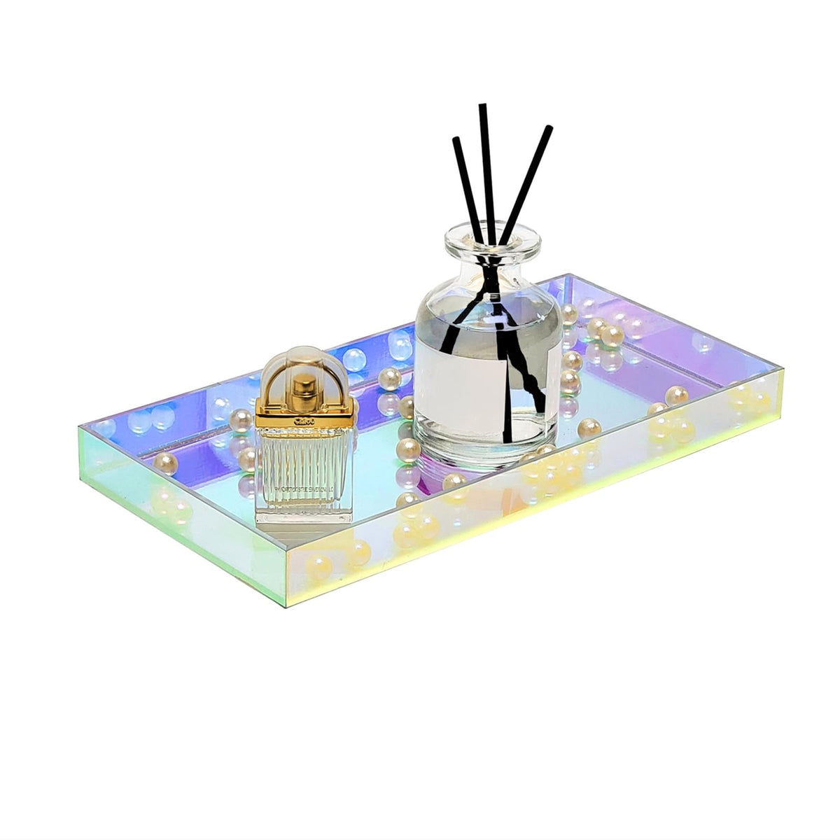 ROYALITA Iridescent Acrylic Vanity Tray, Small Acrylic Trays Spill Proof