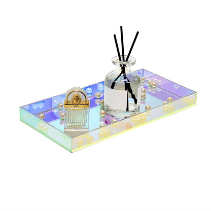 ROYALITA Iridescent Acrylic Vanity Tray, Small Acrylic Trays Spill Proof