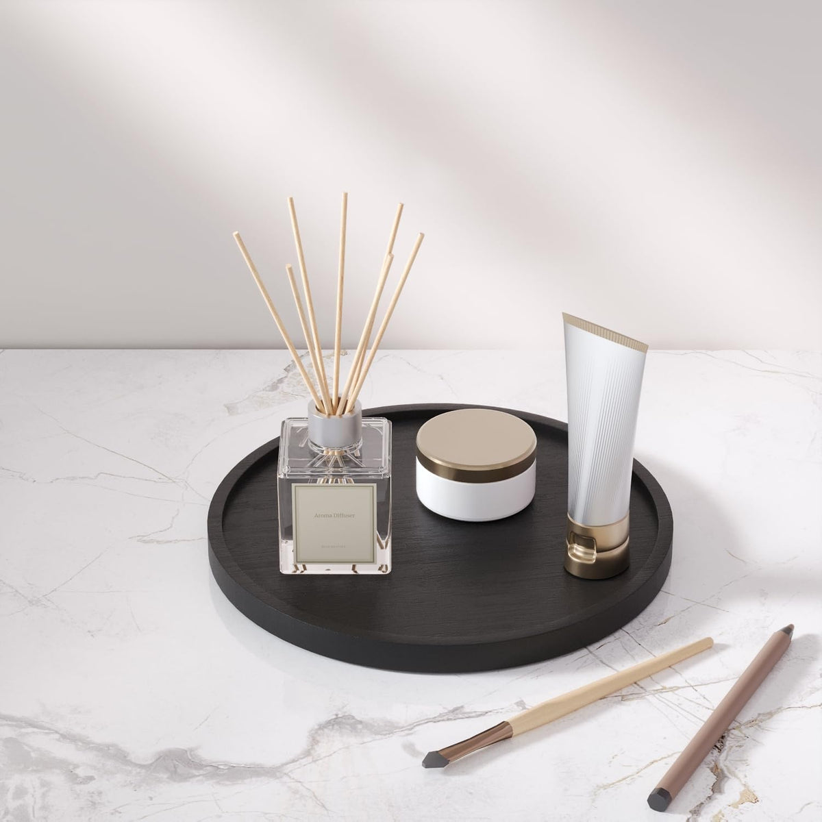 VERTORGAN Bamboo Serving Tray,8.7 Inch Trays,Home Decor(Black)