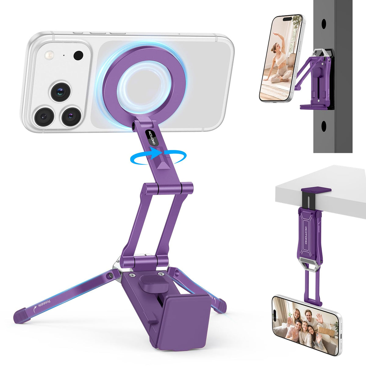 OMOTON TP02 Magnetic Phone Tripod for MagSafe, 360° Pivot, Clamp & Stand