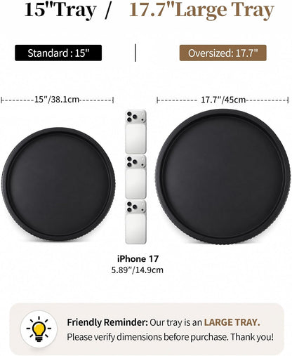 Hanobe 17" Black Round Decorative Trays for Coffee Table Decor, Beaded Edge