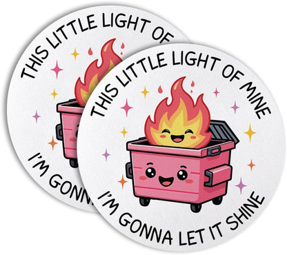 This Little Light of Mine I’m Gonna Let It Shine Drink Cup Holder Coaster Set of 2, Funny Dumpster Fire Coffee Cup Mats for Office Desk Decor, Inspirational Work Gifts for Women Men Coworkers