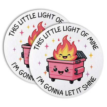 This Little Light of Mine I’m Gonna Let It Shine Drink Cup Holder Coaster Set of 2, Funny Dumpster Fire Coffee Cup Mats for Office Desk Decor, Inspirational Work Gifts for Women Men Coworkers