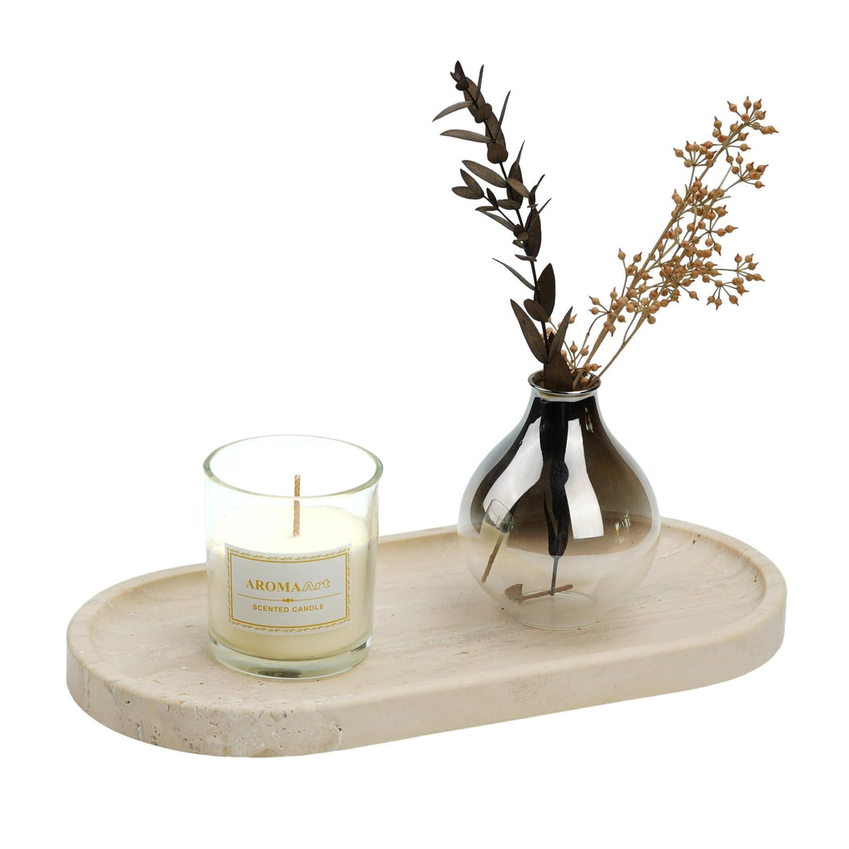 Koville Italian Travertine Tray, 12"x6" Vanity Decorative Marble Tray for Countertop, Catchall Tray for Perfume, Candles, Jewelry Dish Tray