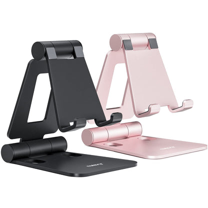 Nulaxy 2 Pack Aluminum Dual Folding Cell Phone Stanr for Desk, Silver
