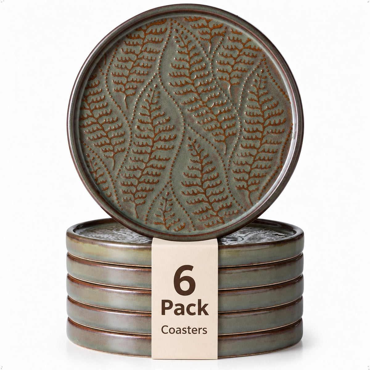 Drink Coasters Set of 6, Ceramic Cup Coasters for Desk, Slate Blue