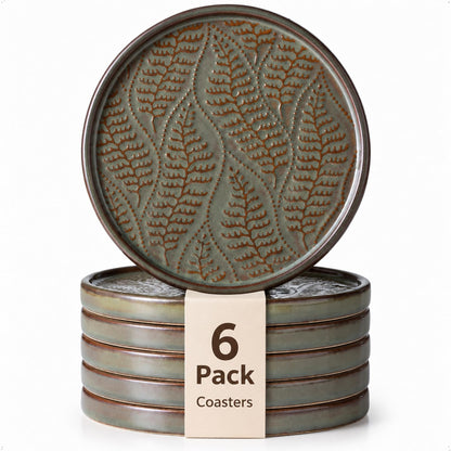 Drink Coasters Set of 6, Ceramic Cup Coasters for Desk, Slate Blue