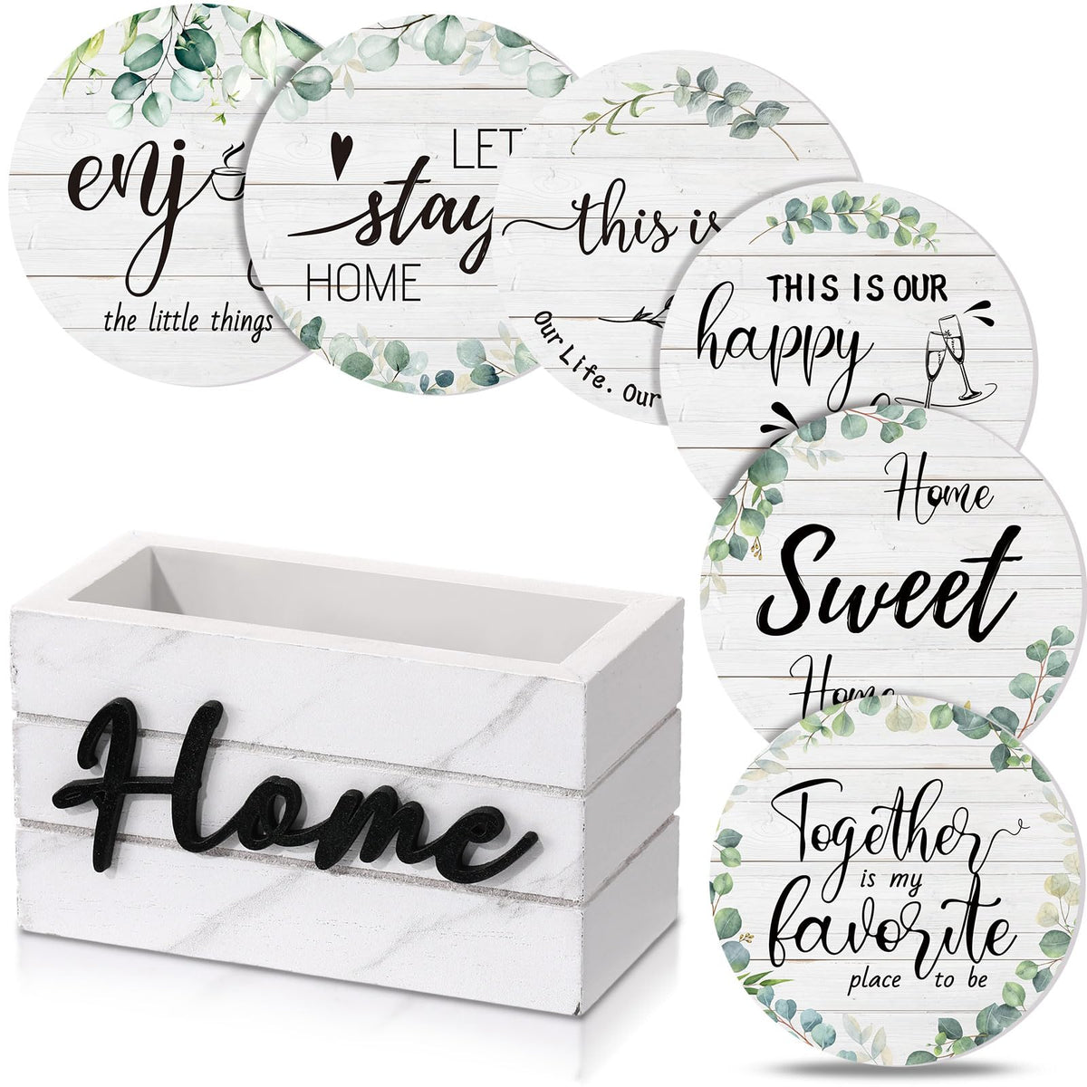 Queekay House Warming Gifts New Home Farmhouse Coasters Set of 6, Gray
