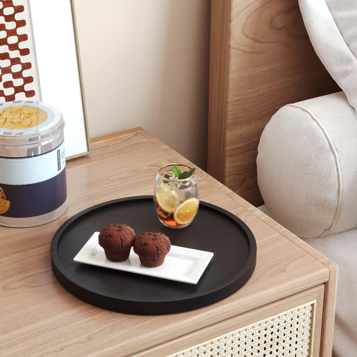 VERTORGAN Bamboo Serving Tray,8.7 Inch Trays,Home Decor(Black)