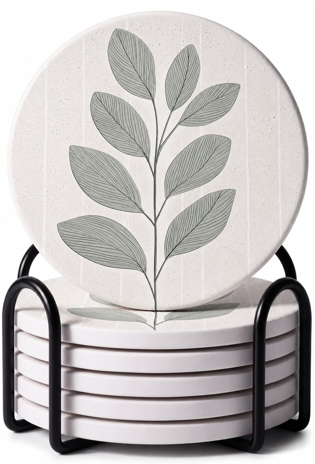 VEYRO Absorbent Ceramic Stone Drink Coasters Set of 6 with Holder