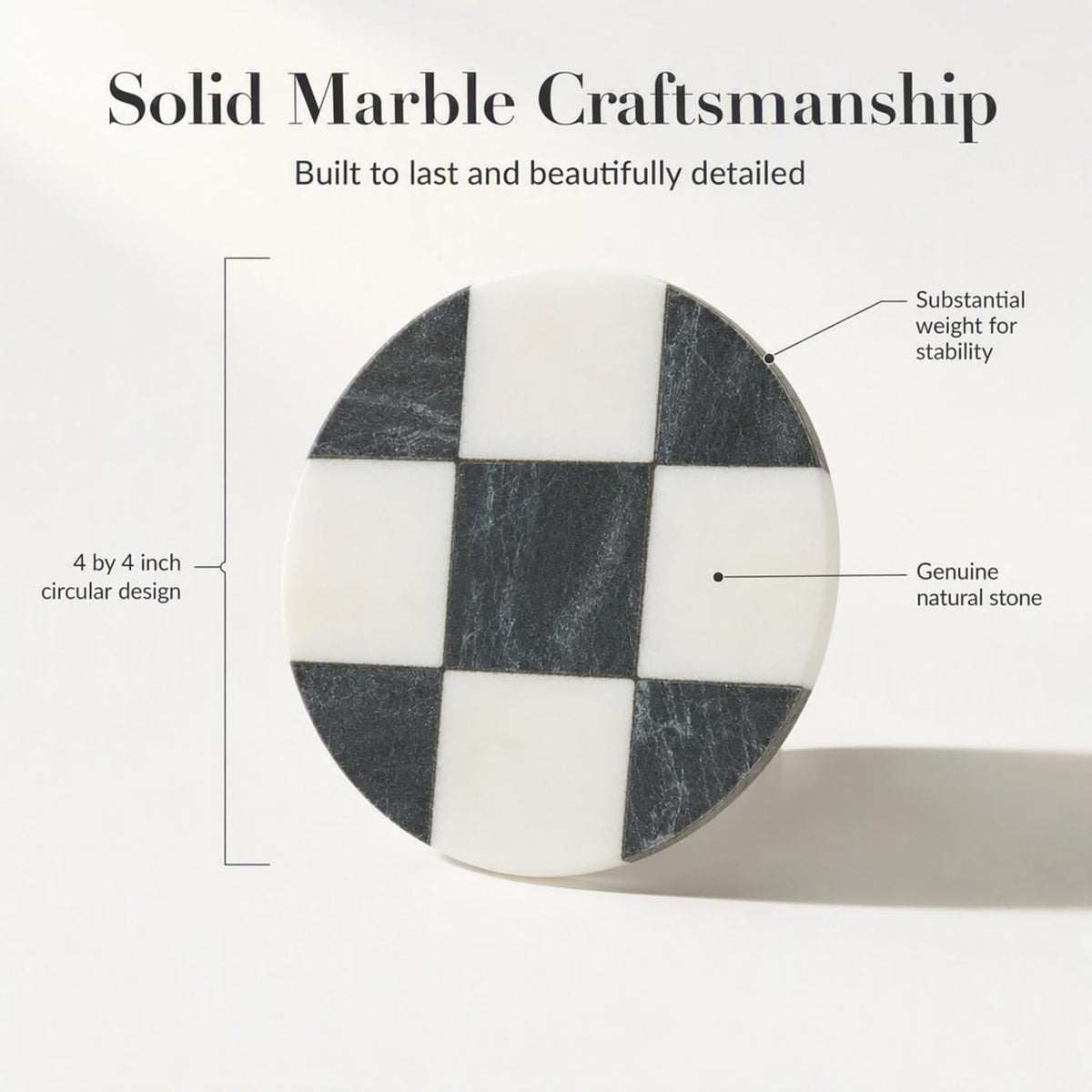 Mud Pie Checkered Coaster Set, Modern Black and White Coasters, 4 Inch