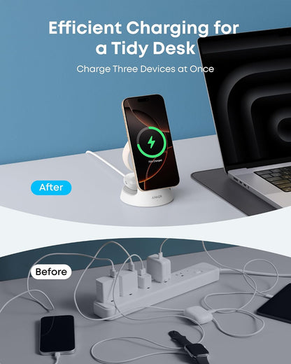 Anker MagSafe Charger Compatible, MagGo 3-in-1 Qi2 15W Charging Station