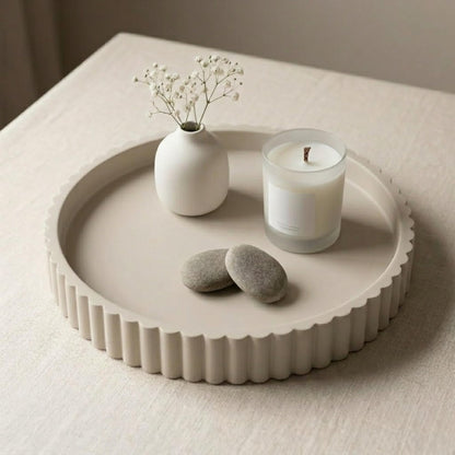 11-Inch Concrete Round Tray Home Decor for Coffee Table Decor - Round Coffee Table Tray - Circular Kitchen Island Trays - Decorative Trays- Beige