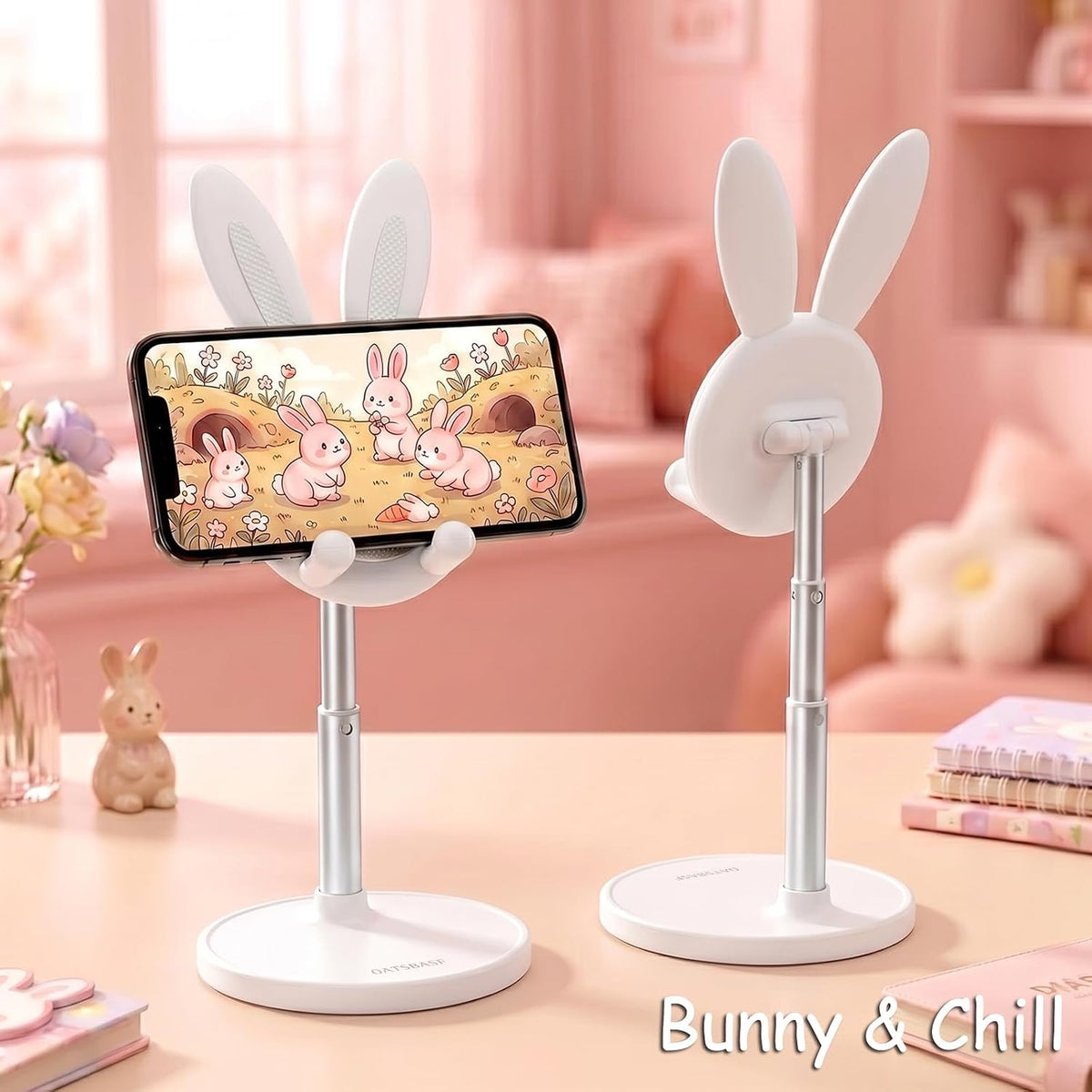 OATSBASF Cute Bunny Phone Stand Adjustable Phone Holder for Phones