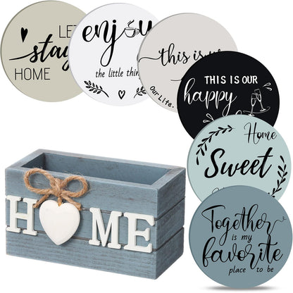Queekay House Warming Gifts New Home Farmhouse Coasters Set of 6, Gray