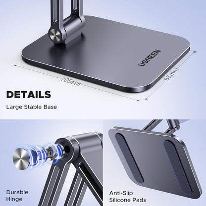 UGREEN Magnetic Phone Stand Compatible with MagSafe Holder for Desk Ergonomic Design Adjustable, Aluminum Cell Phone Stand Compatible for iPhone 17 Air 16 15 14 13 12 Pro Max and MagSafe Case, Grey