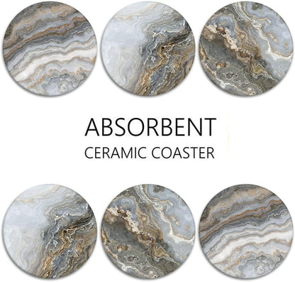 Britimes Coasters for Drinks, Set of 6, Ceramic Stone, Grey Marble