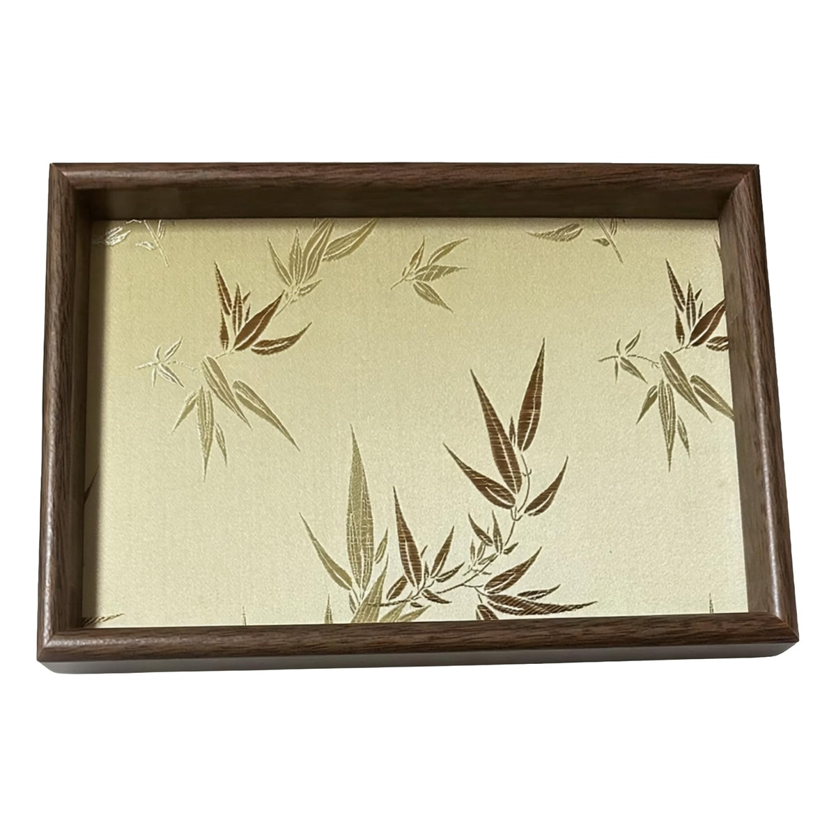 Bamboo Embroidered Decorative Tray Wooden Catchall Tray for Dresser, Nightstand, Entryway Table, Jewelry, Keys and Small Items