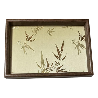 Bamboo Embroidered Decorative Tray Wooden Catchall Tray for Dresser, Nightstand, Entryway Table, Jewelry, Keys and Small Items