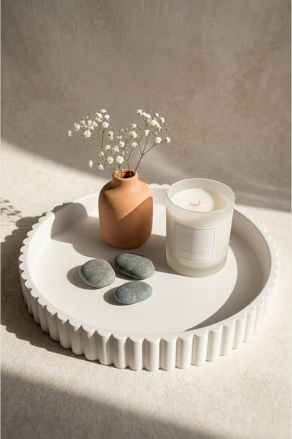 11-Inch Concrete Round Tray Home Decor for Coffee Table Decor - Round Coffee Table Tray - Circular Kitchen Island Trays - Decorative Trays- Beige