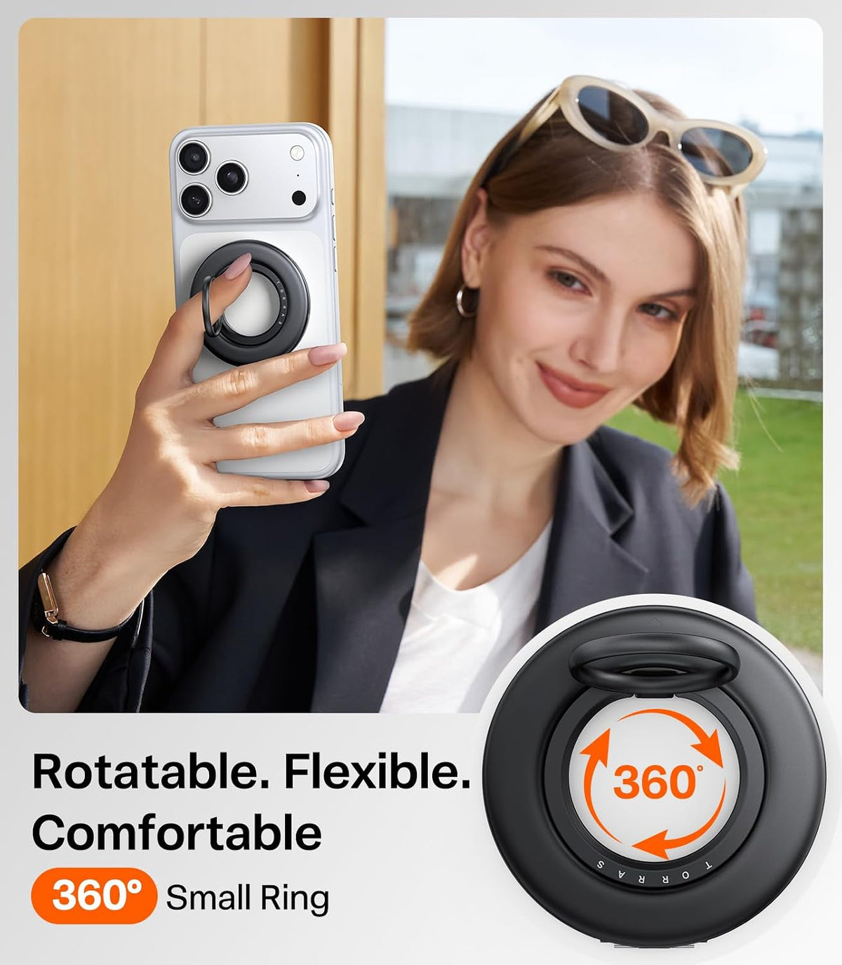 TORRAS 2025 Flagship 360 Magnetic Phone Grip Ring Holder Kickstand, Black