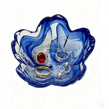 Purple Flower Ring Dish, Small Glass Jewelry Dish Tray, Ring Holder Jewlery Tray Trinket Dish, Bathroom Nightstand Decor Jewelry Bowl Christmas Friendship Birthday Gifts for Women, Soap Dish
